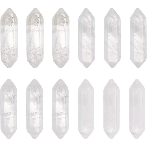 12pcs Natural Quartz Crystal White Quartz Point Hexagonal Crystal Double Terminated Points Wands No Hole Quartz Pendants Gemstone Point Decor for DIY Crafts Necklace Jewelry Making for DIY