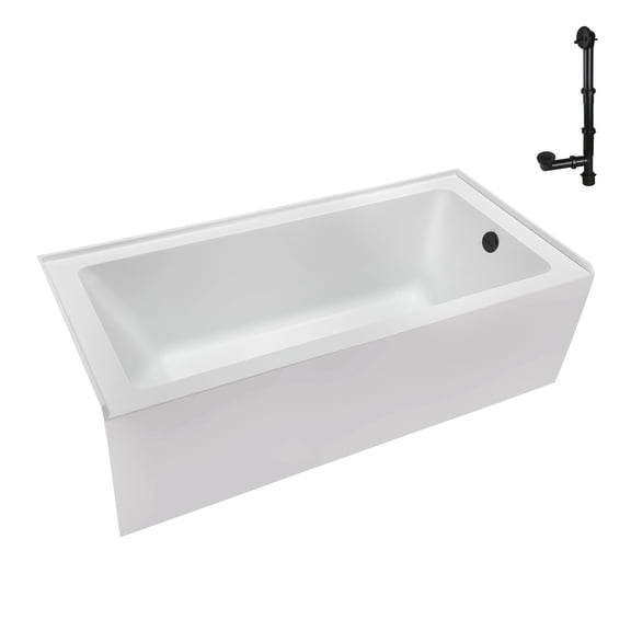 Streamline NAL-5340-BL 60 in. x 30 in. Acrylic Right-Hand Drain Alcove Bathtub in Glossy White With External Drain in Matte Black