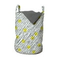 thumbnail image 1 of Abstract Laundry Bag, Yellow Circles Polka Dots with Hand Drawn Stripes Memphis Art Illustration, Basket with Handles Drawstring Closure for Laundromats, 13" x 19", Yellow Pearl Black, by Ambesonne, 1 of 4