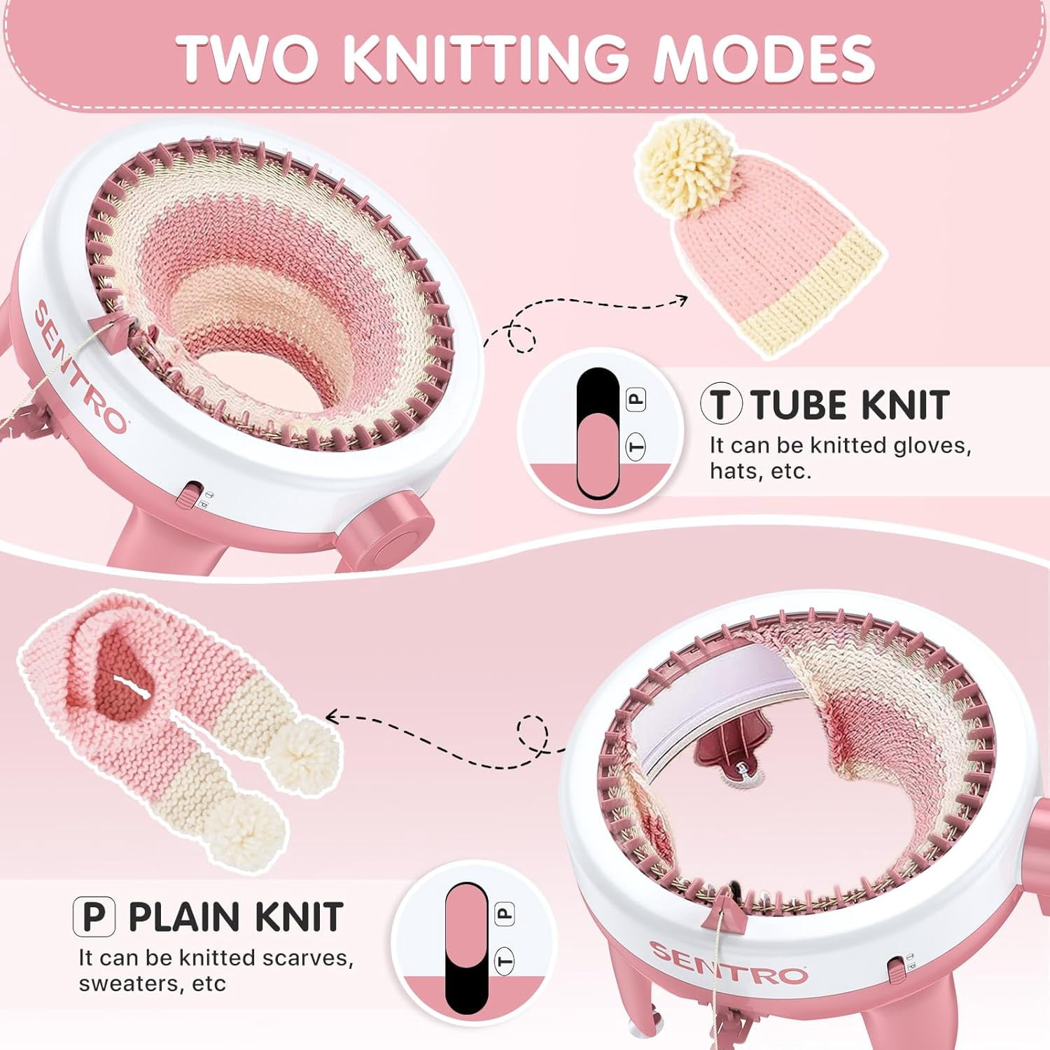 Ycxydr SENTRO 40 Needle Knitting Machine - Automatic Circular Loom & Crochet Kit for DIY Scarves, Hats, Socks