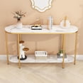 thumbnail image 5 of Karl home 2-Tier Console Table for Entryway, Sofa Table with Storage Shelves White Round Faux Marbled Tabletop Gold Metal Frame, Modern Behind Couch Table for Living Room Hallway Entrance Foyer, 5 of 7