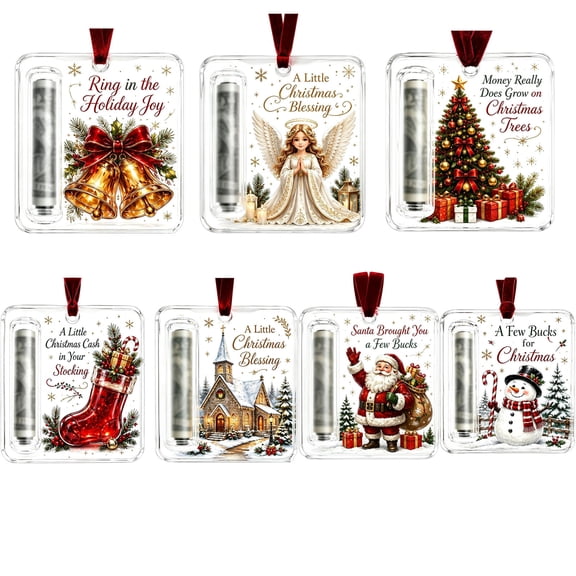 Christmas Money Gift Ornament, Jingle Bell Cluster Artwork Hidden Bill Storage Holder, Xmas Tree Hanging Decor and Creative Cash Present, Clear Acrylic