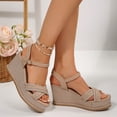 thumbnail image 6 of Sandals for Women 2025 Wedge Open Toe Summer Women's Trendy Solid Color Espadrilles Women Footwear Comfortable Ankle Strap Walking Beach Shoes Khaki 7.5, 6 of 9