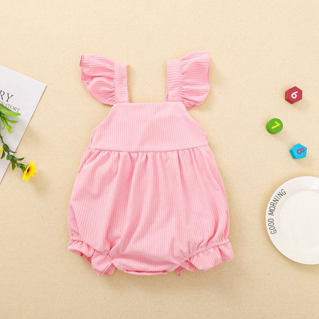 Faithtur Bébé Filles Romper, Couleur Unie Col Carré Manches Mouche une Seule Pièce