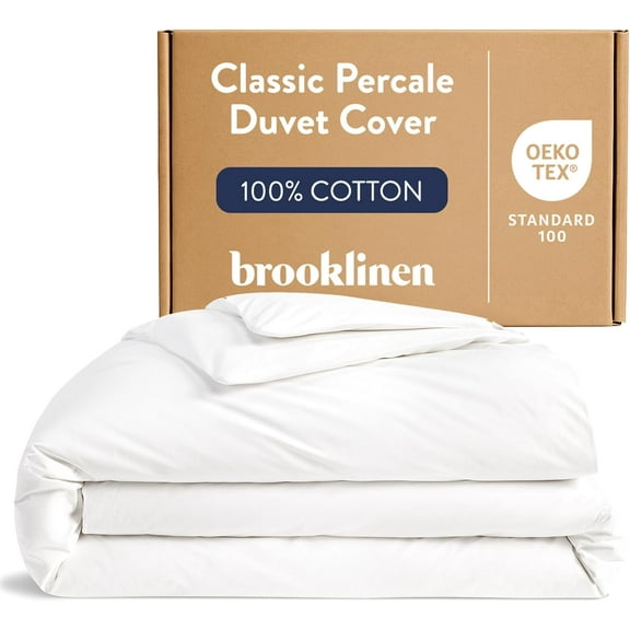 Luxury Percale Duvet Cover – 100% Cotton, Cool, Crisp, Extra-Long Corner Ties, Button Closure, Soft & Breathable – Machine Washable, Duvet Cover Full/Queen Bed Sizes (White)