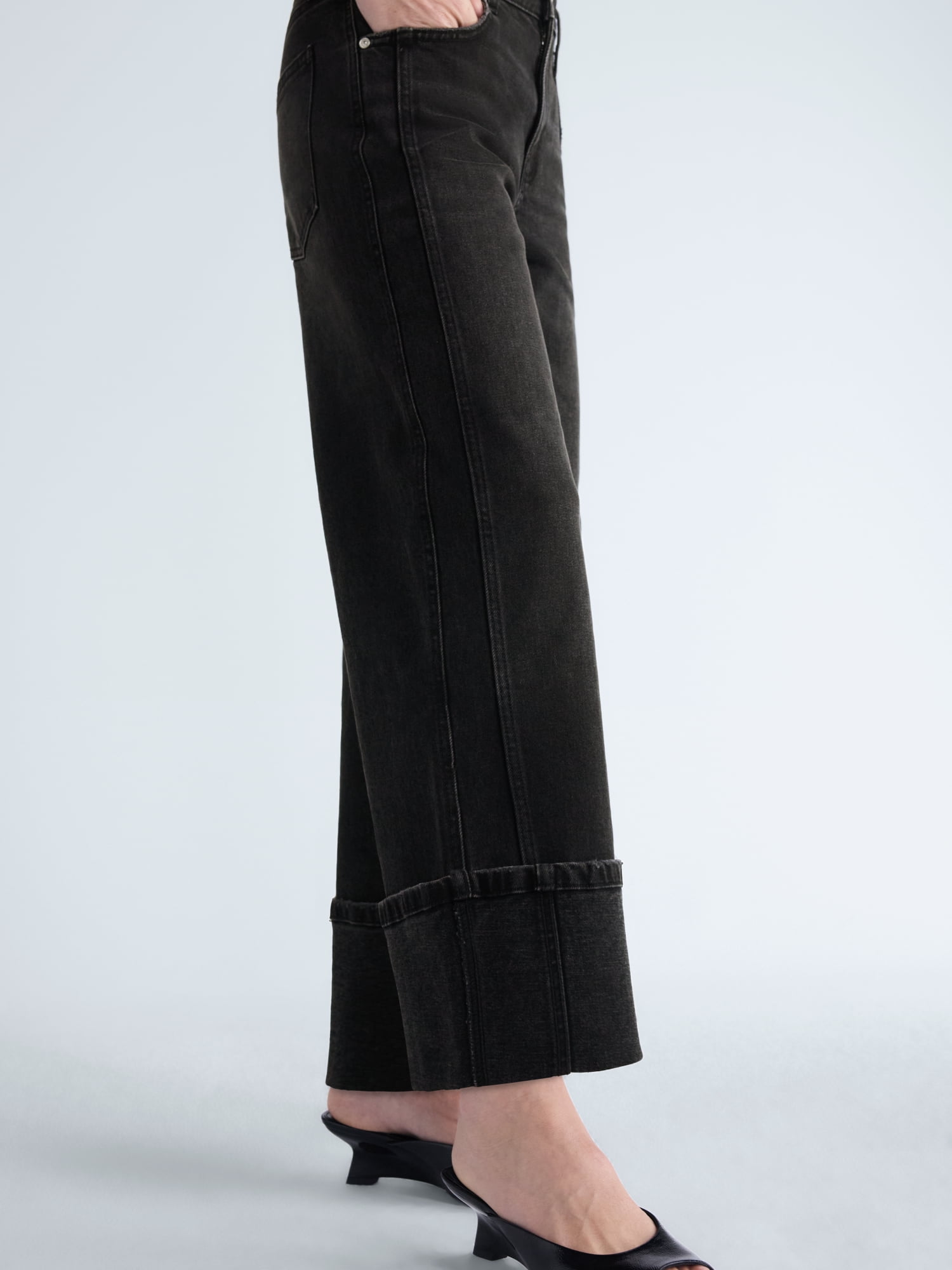 Scoop Women's and Women's Plus Mid Rise Cuffed Wide Leg Jeans, Sizes 0-28W