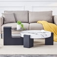 thumbnail image 1 of Table Basse Ronde Moderne et Simple à Double Couche - Dessus en Verre Gris Transparent avec Pieds en L en MDF Noir. la Conception Détachable Peut Rendre l'Utilisation de l'Espace Plus flexible., 1 of 27