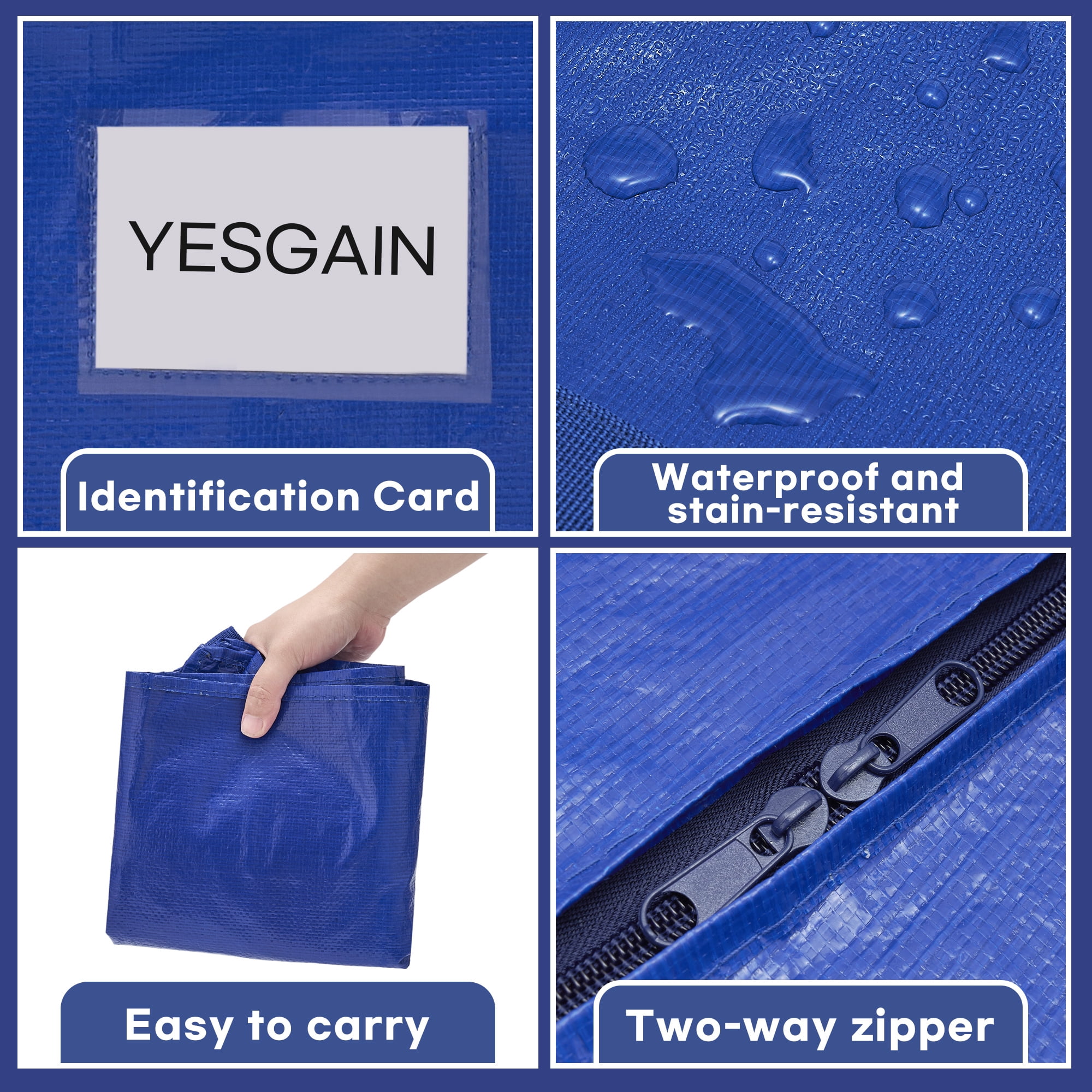 YESGAIN Heavy Duty Moving Bags, Large Storage Totes, Strong Zipper, Comfortable Handles, for Clothes, College Supplies and Home Organization