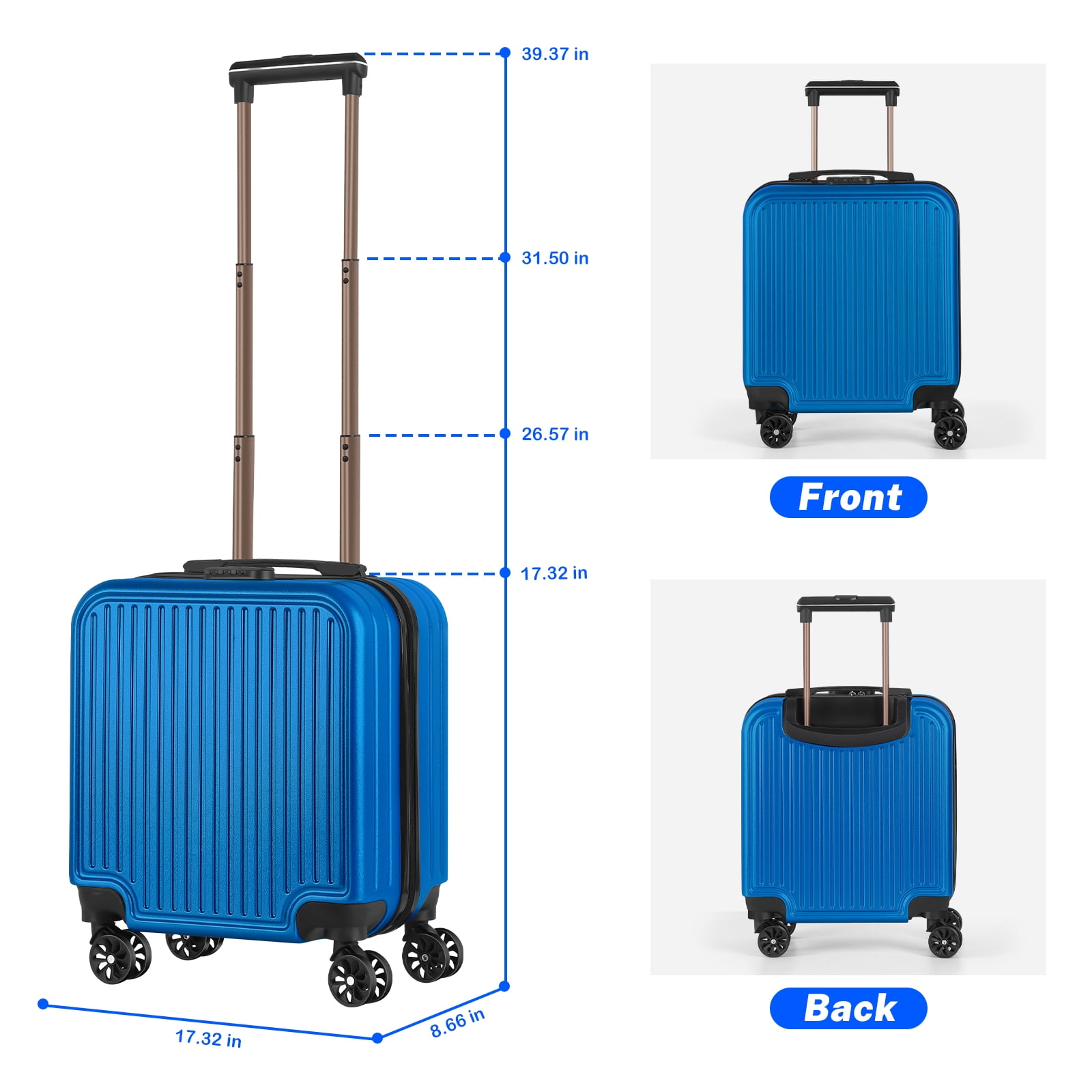 Rolling Luggage Boarding Luggage Lightweight 18" Blue