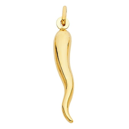 Horn Pendant Celtic Horn - 14K Solid Yellow Gold Polished Cornicello Italian Horn Pendant