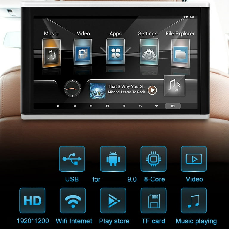 Octpeak 9in Car Headrest Video Player, WiFi, Rear Seat