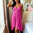 thumbnail image 6 of FDGIU Women's 2026 Summer Spaghetti Strap V‑Neck Satin Nightgown, Lace Trim Bow Front Irregular Hem Sleeveless Sleep Dress for Loungewear, 6 of 7