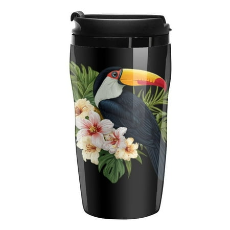

Toucan And Tropical Leaves And Flowers Travel Coffee Tumbler Reusable Cup for Coffee or Tea Portable Cup Holder Friendly for Hot or Cold Drinks 250ml