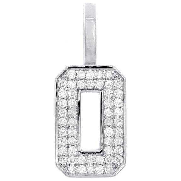 10K White Gold Round Diamond Number Pendant 1" Block Font Charm 3/8 CT. | # 0