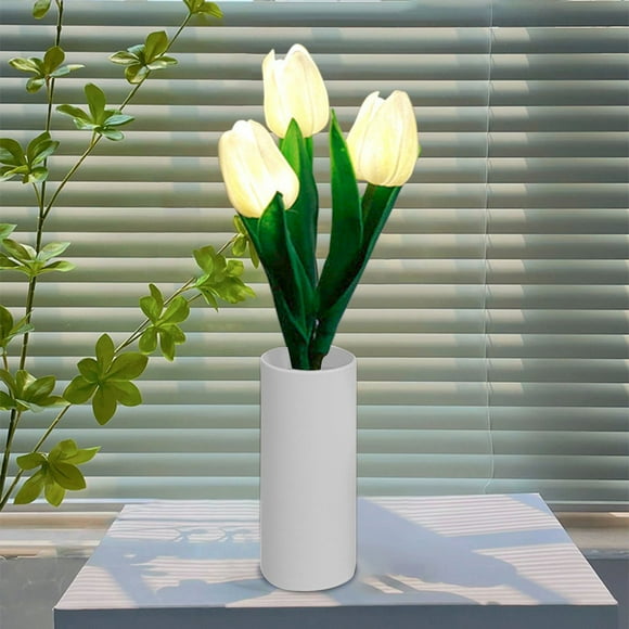 Vaidha Lampe Tulipes Lumières, Lampe de Bureau Led Tulipes Simulées Nuit avec Vase, Ornements de Lampe de Table pour Décoration de Maison Salon Bureau Décoration pour la Maison
