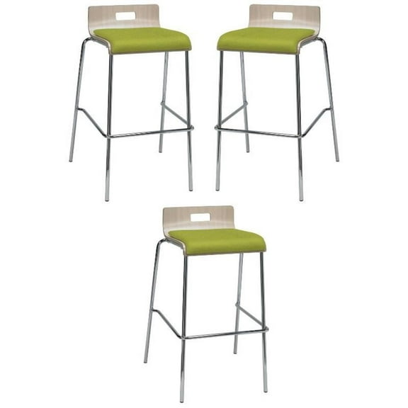Home Square 30" Fabric Seat Bar Stool in Natural/Avocado - Set of 3