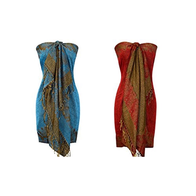 Peach Couture Pashmina Tressé Réversible à Franges, Superbe et Soyeux (Turquoise/rouge)