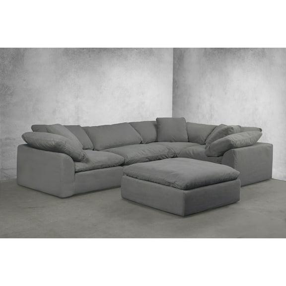 Modular Sectional Sofa L Shaped, Deep Seating Couch with Ottoman, Gray Living Room Furniture