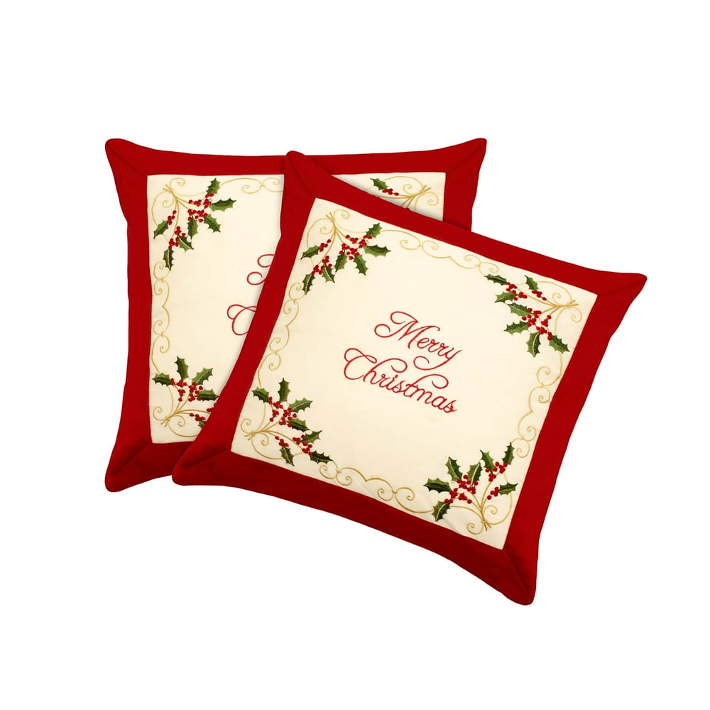 Merry Christmas Embroidered 2Piece 18x18 Pillow Cover Set Walmart