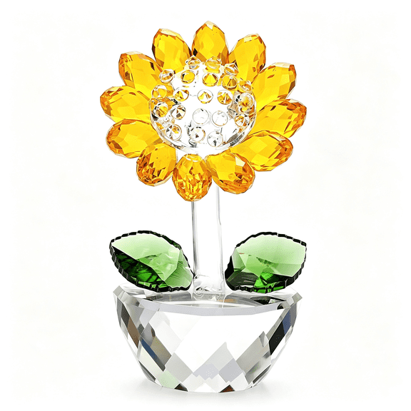 ACDANC Crystal Sunflower with Bud Glass Sunflower Figurine Collectible,Small Sunflower Ornament Paperweight Table Decoration with Gift Box,Glass Bouquet Flowers Centerpieces for Home Decors