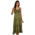 thumbnail image 5 of Sakkas Stonewashed Rayon Embroidered Adjustable Spaghetti Straps Long Dress - Army Green - 1X/2X, 5 of 5