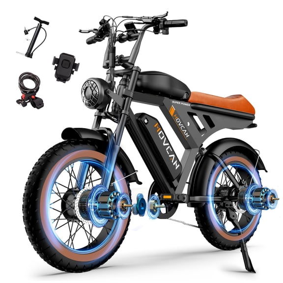 Movcan V30PROMAX Electric Bike for Adults,3000W Motor 37.5MPH,48V 40AH Battery 120Mi, 20" Fat Tire E-Mountain Bike,Full Suspension,APP Control,UL2849