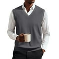 thumbnail image 2 of Huankd V Neck Sweater Vest Casual Men Sleeveless Slim Fit Knit Pullover Sweaters Solid Color Lightweight Spring Jumper Tops Gray L, 2 of 5