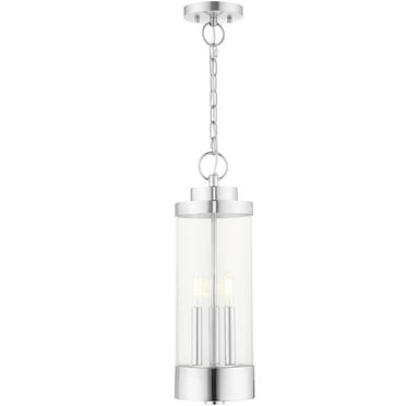 3 Light Polished Chrome Outdoor Pendant Lantern with Clear Glass Shade backed with Stainless Steel material for patio, front porch, entryway and more