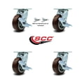 thumbnail image 2 of 5 Inch Polyurethane Caster Set with Roller Bearings 4 Brake 2 Swivel Lock SCC, 2 of 2