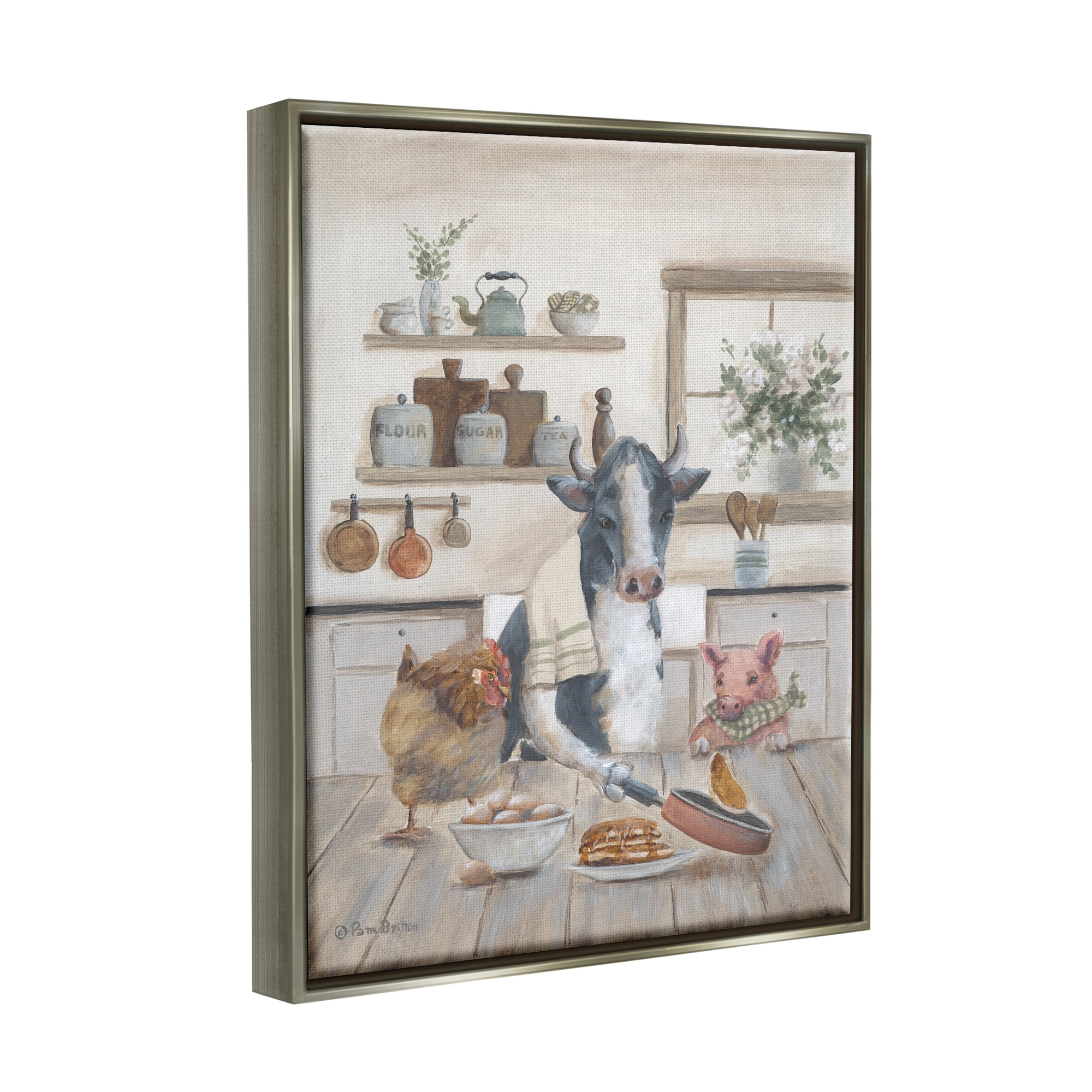 Stupell Industries Farm Animals in Kitchen Animals & Insects Painting Gray Floater Framed Art Print Wall Art, 25 x 31