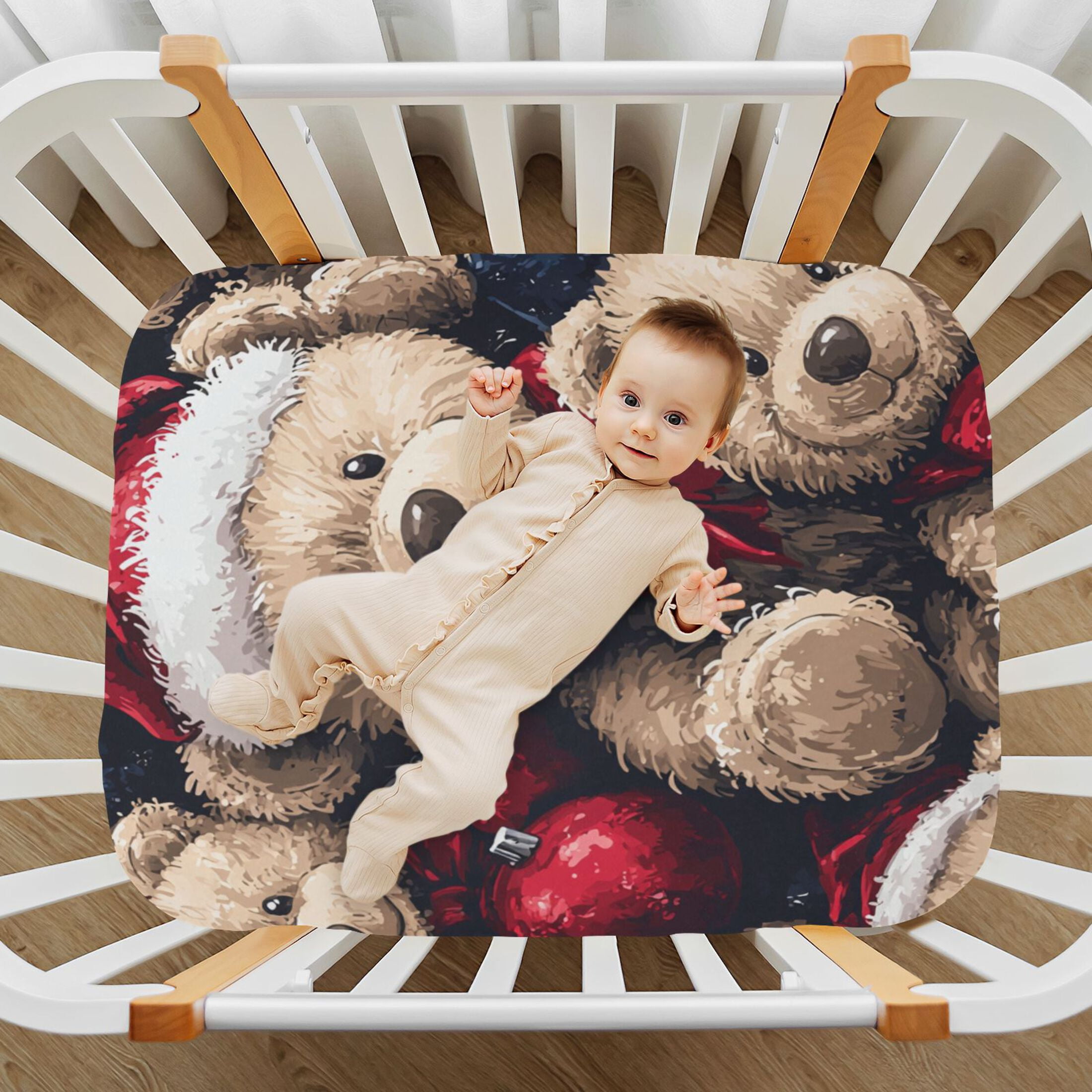 BZSMCE Ultra Soft Fitted Microfiber Crib Sheets for Newborn Baby Boys Girls Bears Christmas Ornaments Design Cute Pattern