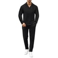 thumbnail image 2 of Men's Spring Fall 2-Piece Set, Casual Collar Long Sleeve Shirt and Long Pants, Smart Casual Office Outfit For Business and Daily Wear,Black,2XL, 2 of 6