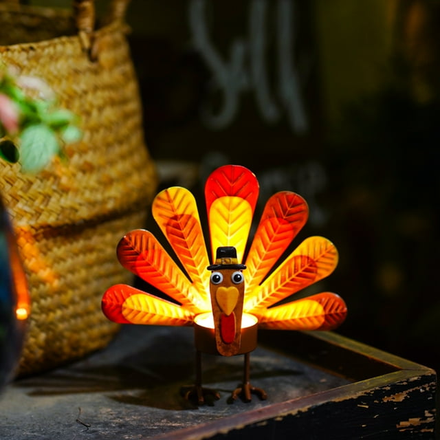 Thanksgiving Turkey Candle Holder Centerpiece for Festive Table Setting and
