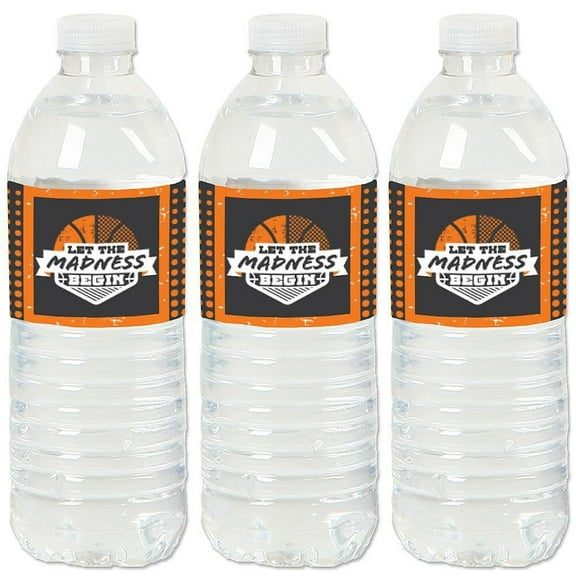 Big Dot of Happiness Basketball - Let the Madness Begin - College Basketball Party Water Bottle Sticker Labels - Set of 20