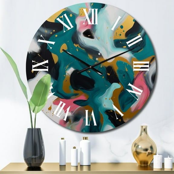 Designart "Abstract Serenity in Turquoise and Pink I" Abstract Oversized Wall Clock
