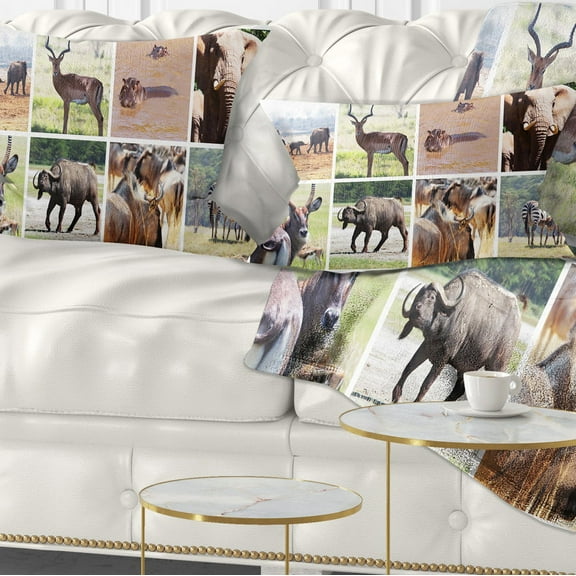 Designart Rich African Wildlife Collage - Animal Throw Pillow - 12x20