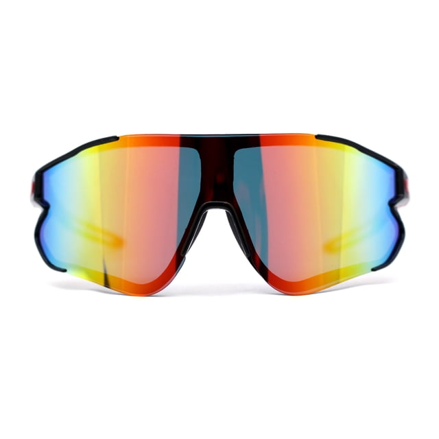 Mens Color Mirror Aerodynamic Block Shield Lens Plastic Sport Sunglasses Black Red Rainbow Mirror