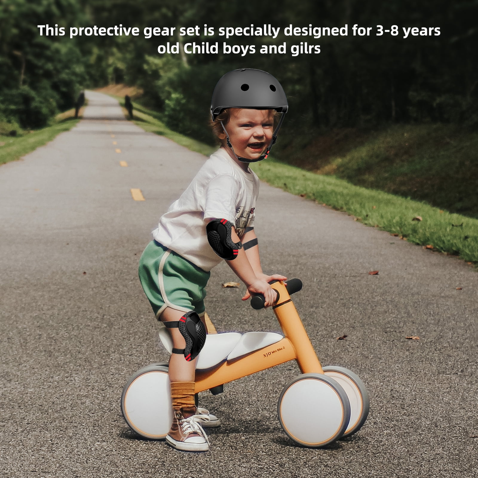 XJD Kids Bike Helmet Toddler Helmet for Kids,Multi-Sport Protective Gear Set for 3-5-8 Years Boys Girls Child Cycling Helmet with Knee Pads Elbow Pads Wrist Guards