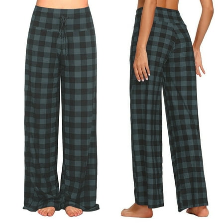 

Womens Casual Comfortable Plaid Prints Pajamas Wide Leg Pants Long Yoga