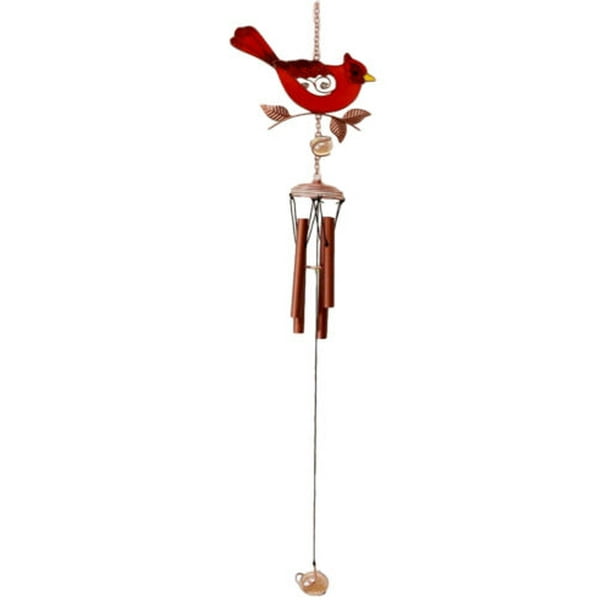 Ebros Stained Glass Red Cardinal Bird On Twig Copper Metal Wind Chime