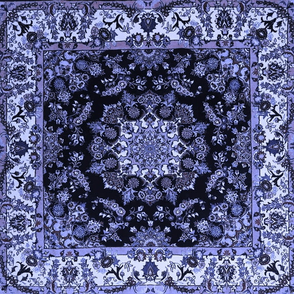 Ahgly Company Machine Washable Indoor Square Medallion Blue Traditional Area Rugs, 3' Square