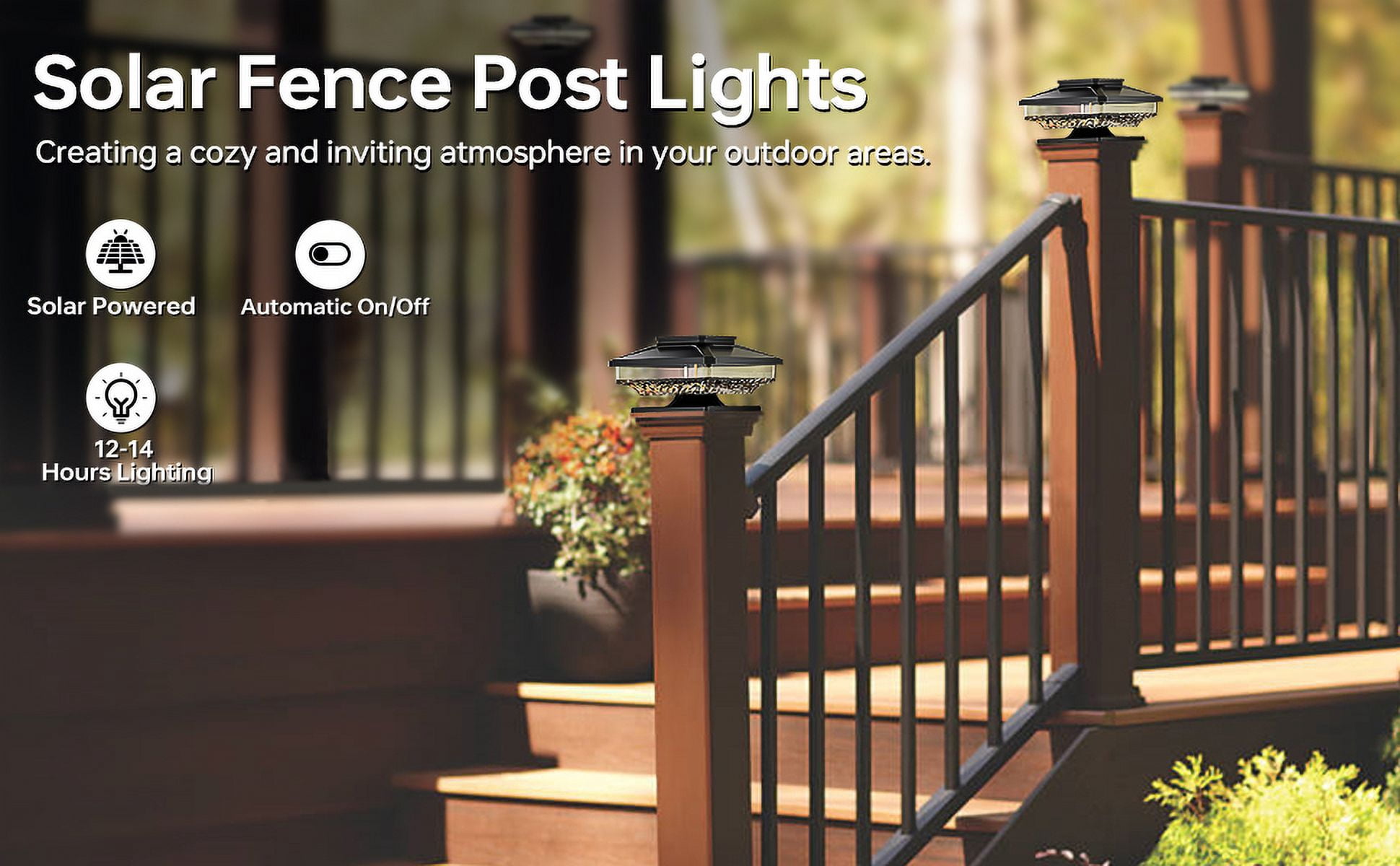 Solar Post Cap Lights, Bright White Solar Post Lights Outdoor Waterproof Fence Post Cap Lights, Outdoor Post Lights Solar Deck Lights for 4x4 5x5 6x6 Garden Decorative Wood Posts,6-PACK