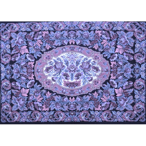 Ahgly Company Machine Washable Indoor Rectangle Medallion Blue French Area Rugs, 2' x 4'