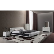 US Pride Furniture Dorian Contemporary Button Tufted Faux Leather Platform Bed, White/Black, Queen