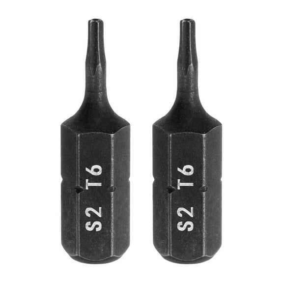 Uxcell 2pcs T6 Torx Screwdriver Bit 1/4" Hex Shank 25mm/1" Length S2 Steel Star 6 Point Head Hex Security Screw Driver Bits with Hole for Impact Electric Screw Driver Power Tools, Black