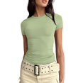 thumbnail image 1 of LAICAIW T-Shirt Court à Manches Courtes pour Femmes, Basique, Ajustement Solide, Col Rond, Sortie, Yoga Décontracté, 1 of 4