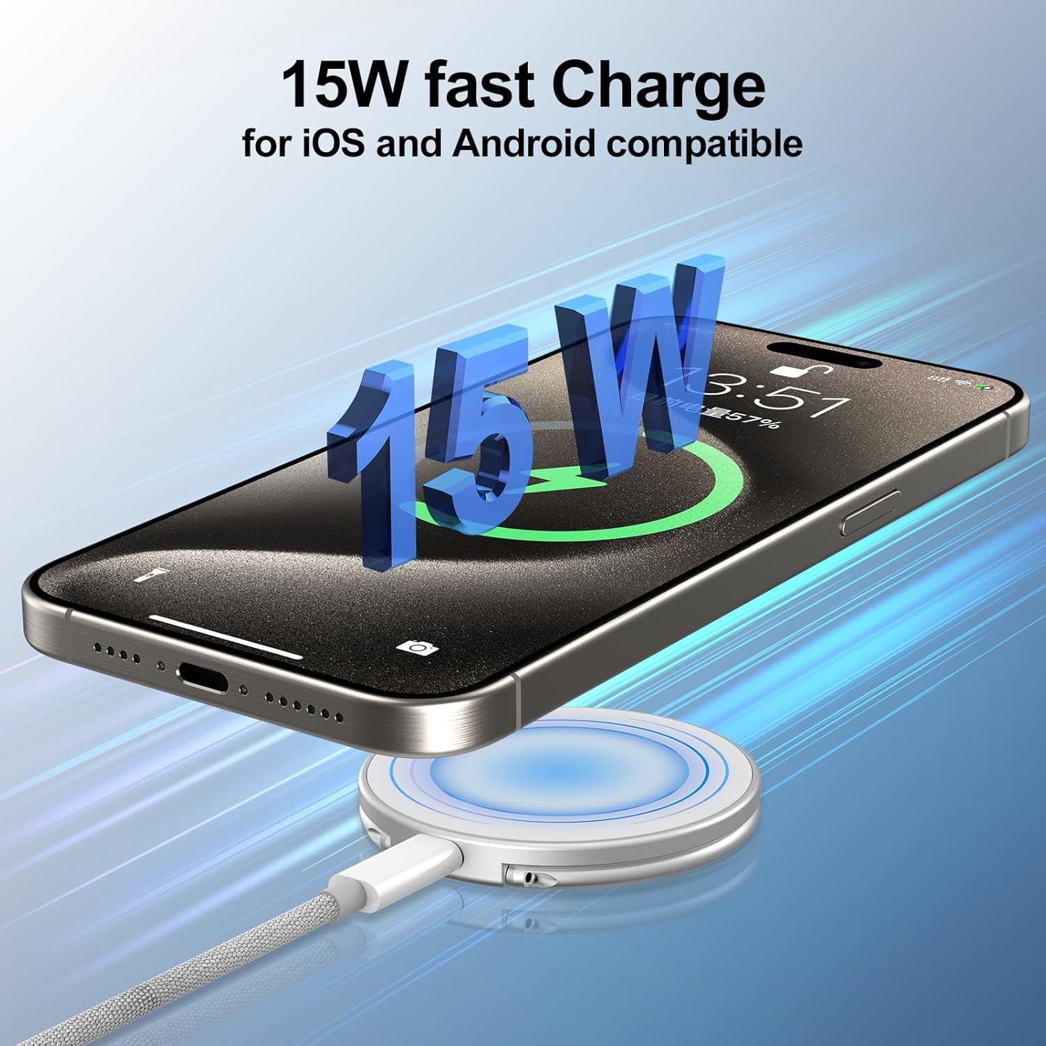 NEOYFC for Wireless Charger for iPhone, 15w Mag-Safe Charger for iPhone 16 Pro Max/16 Pro/16 Plus/16/15/15 Pro/15 Plus/15 Pro Max Series,and Android, AirPods 3/2/Pro, Silver