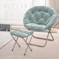 thumbnail image 3 of Monibloom Round Folding Faux Fur Saucer Chair with Ottoman, Cozy Reading Chair with Metal Leg & Thick Padding for Bedroom Living Room Dorm, Teal Blue, 3 of 10