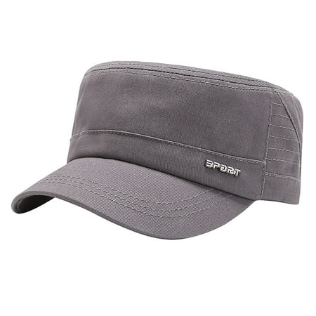 NMMUED Cadet Army Cap Military Style Adjustable Flat Top Cap Unisex Basic Baseball Hat for Men Women Gray