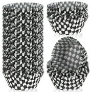 100 Pcs Checkered Cupcake Liners, 2.95in Black and White Checkered Baking Cups Mini Cupcake Liners Cup Cakes Wrappers for Birthday Party Race Car Theme Decorations